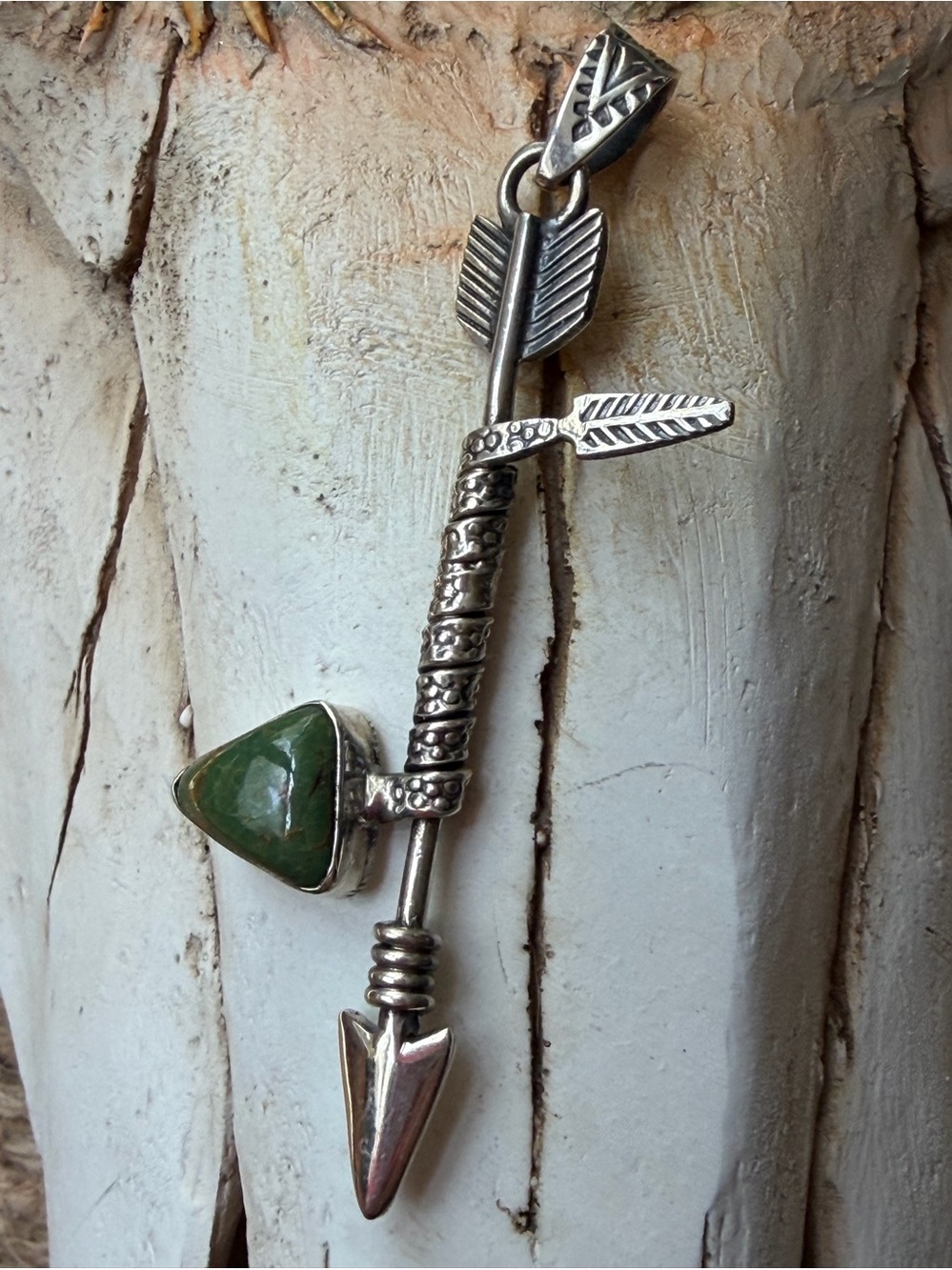 Sterling Silver handmade Arrow Pendant with Green Turquoise Stone